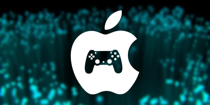 Calming background with an icon which fuses the Apple Logo and a Gaming Controller